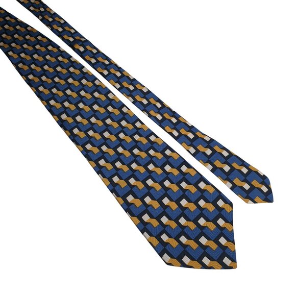 Vintage Necktie Ted Lapidus Imported Silk Vintage Blue Gold Luxury Gift Dad - Picture 1 of 5